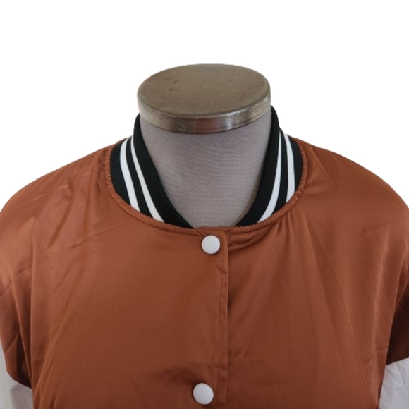 RUSTY BROWN SATIN ☆ BASEBALL STYLE ☆ CROPPED LIGHTWEIGHT JACKET ☆ NWT - Picture 3 of 6